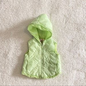 Light green 12m baby warm vest with hood